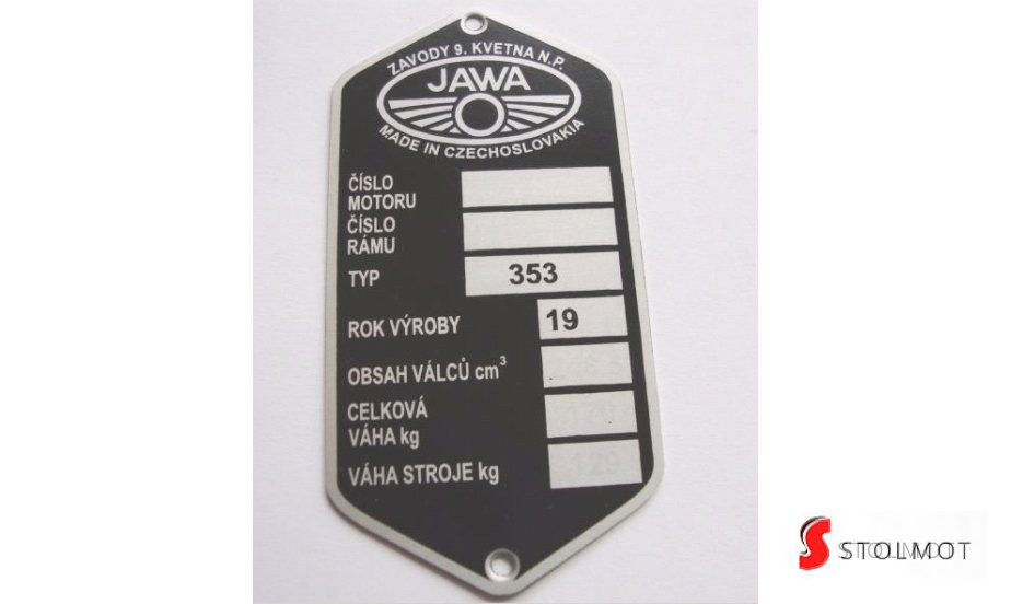 JAWA 175 / 250 / 350 / 353 TABLICZKA ZNAMIONOWA JAWA 175 / 250 / 350 / 353 TABLICZKA ZNAMIONOWA